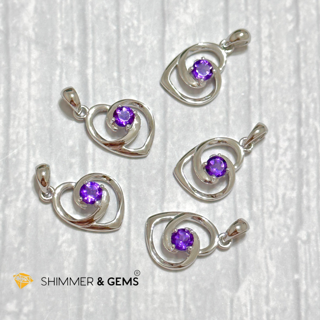 Amethyst Heart with Heart 4mm 925 Silver Pendant