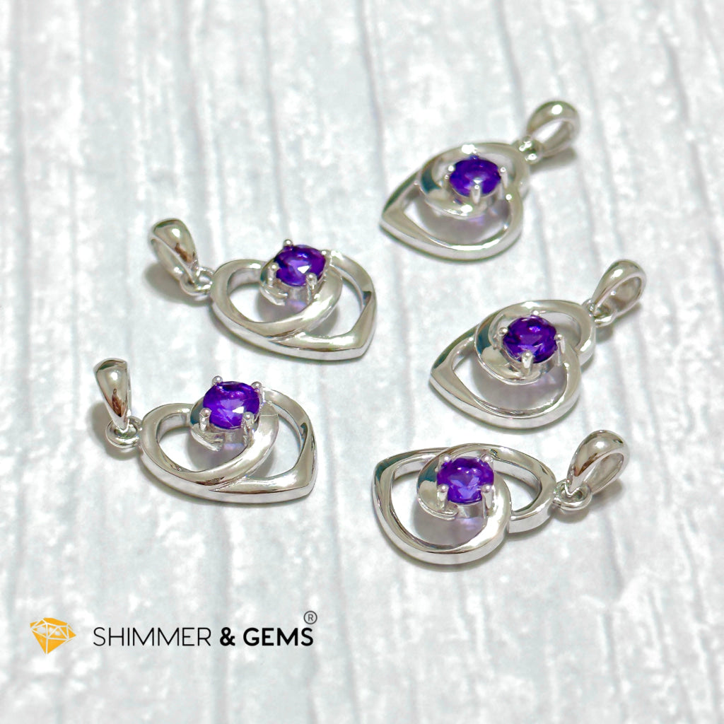 Amethyst Heart with Heart 4mm 925 Silver Pendant