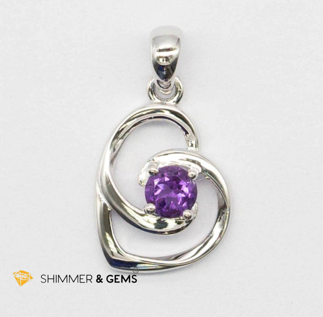 Amethyst Heart with Heart 4mm 925 Silver Pendant