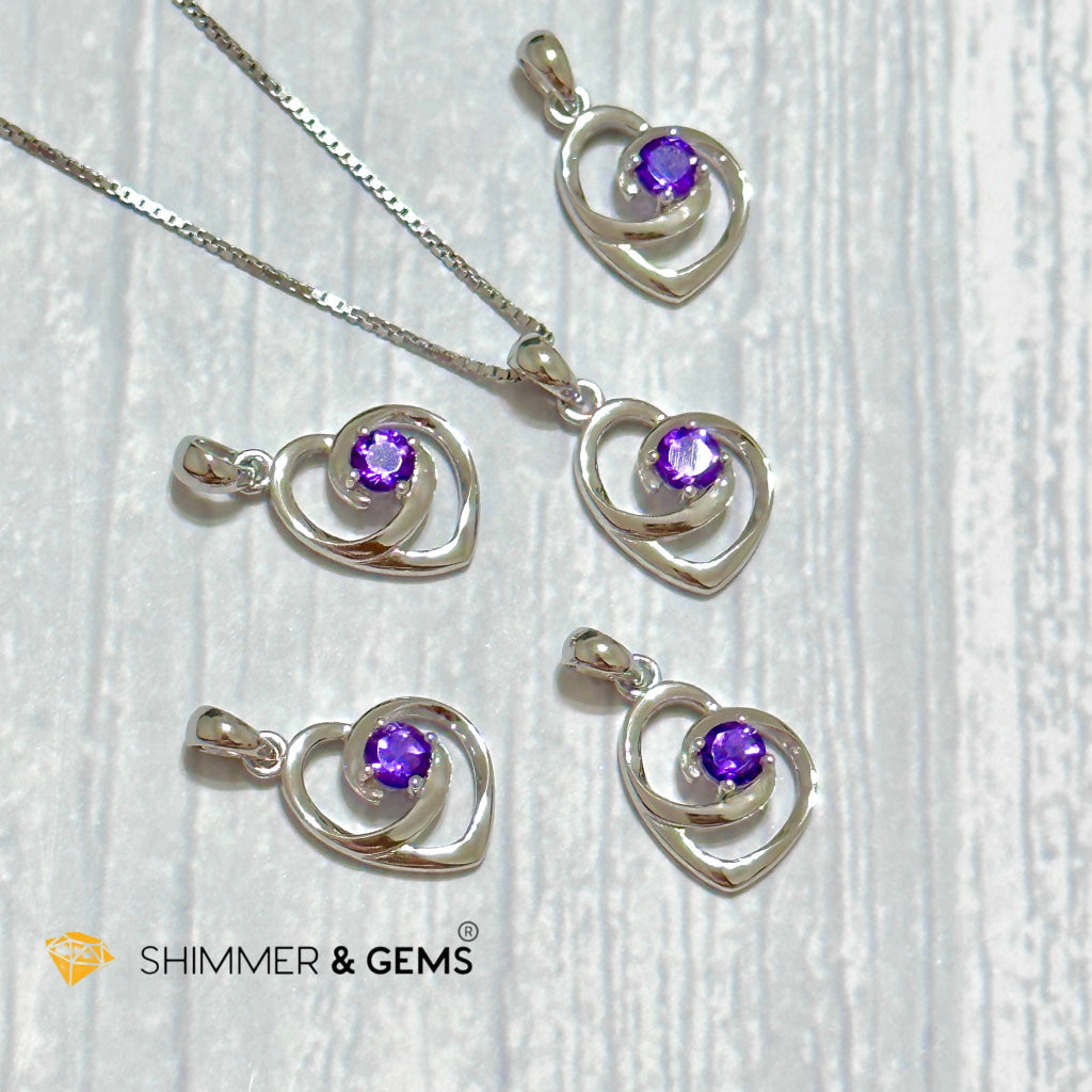 Amethyst Heart with Heart 4mm 925 Silver Pendant