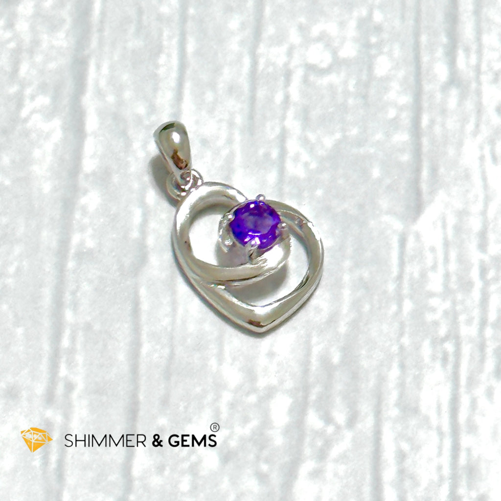 Amethyst Heart with Heart 4mm 925 Silver Pendant