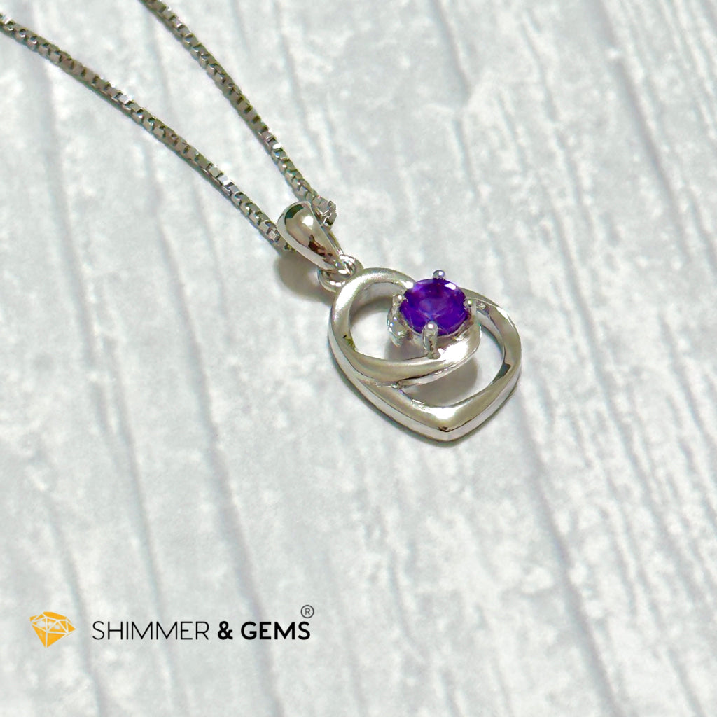 Amethyst Heart with Heart 4mm 925 Silver Pendant