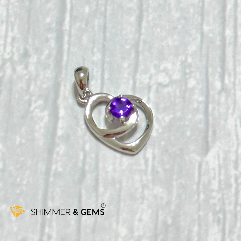 Amethyst Heart with Heart 4mm 925 Silver Pendant