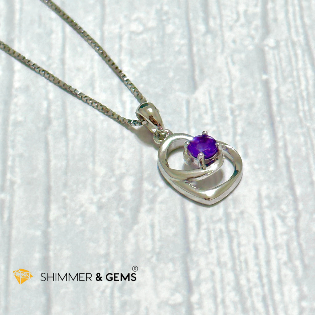 Amethyst Heart with Heart 4mm 925 Silver Pendant