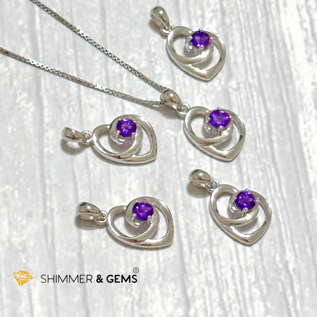 Amethyst Heart with Heart 4mm 925 Silver Pendant