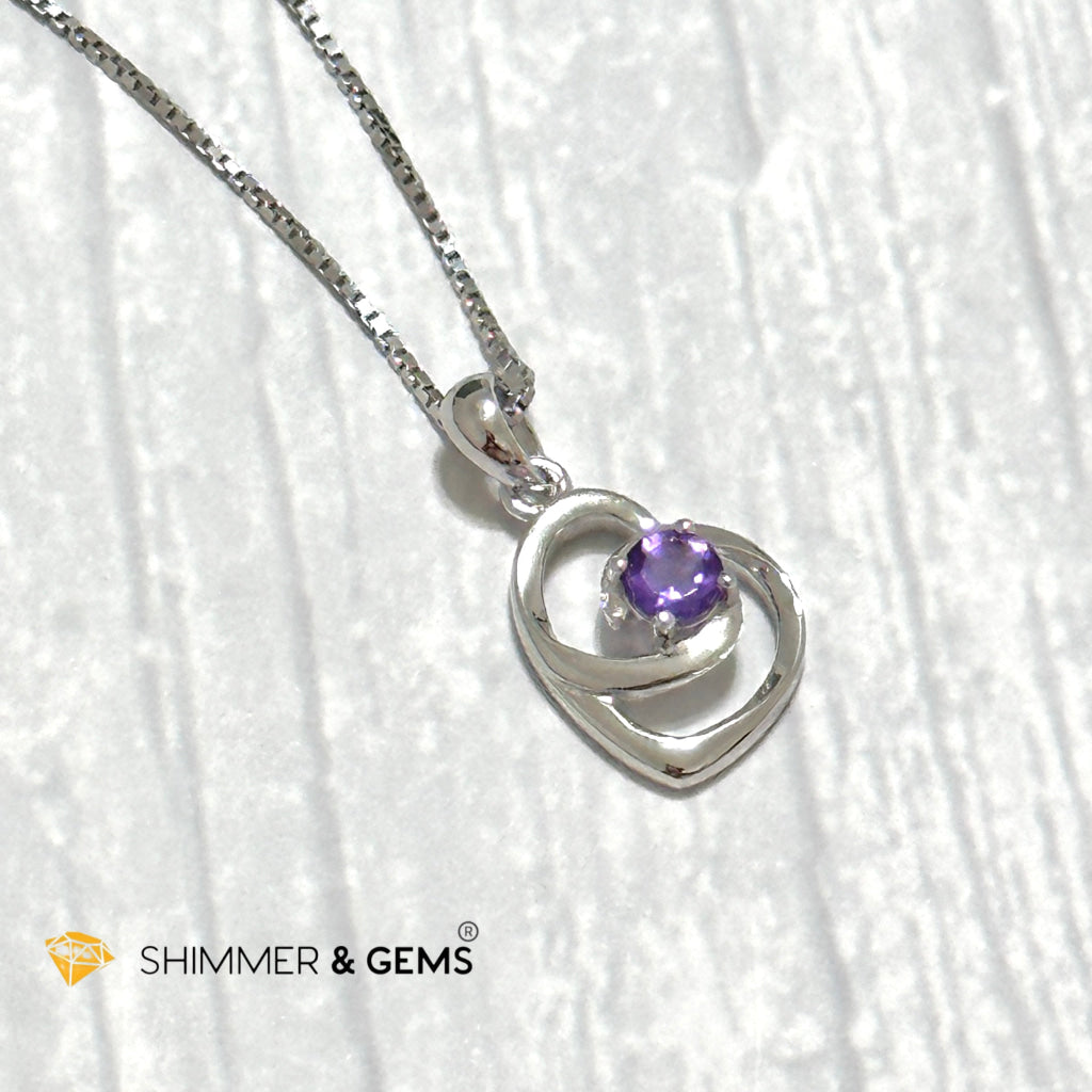 Amethyst Heart with Heart 4mm 925 Silver Pendant