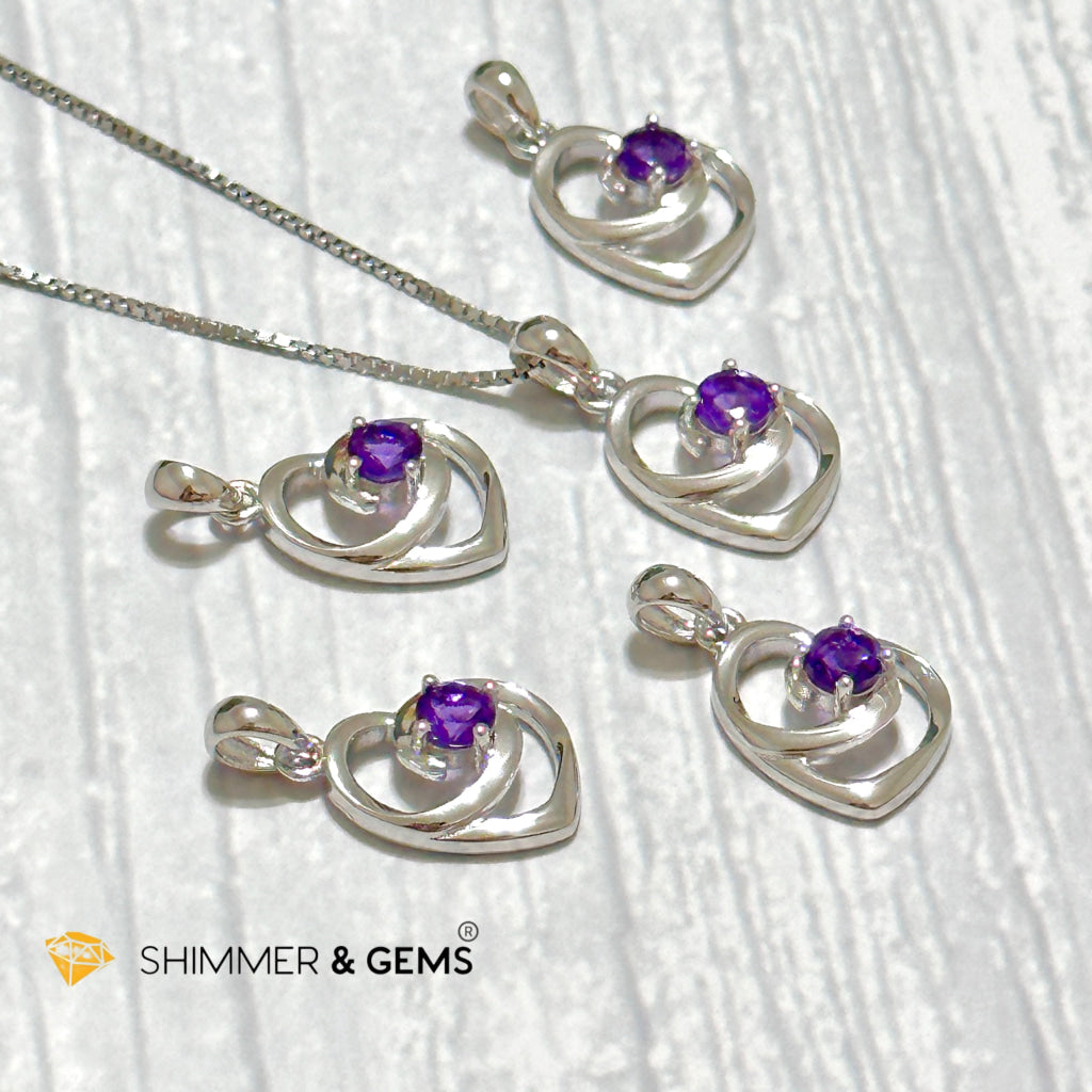 Amethyst Heart with Heart 4mm 925 Silver Pendant