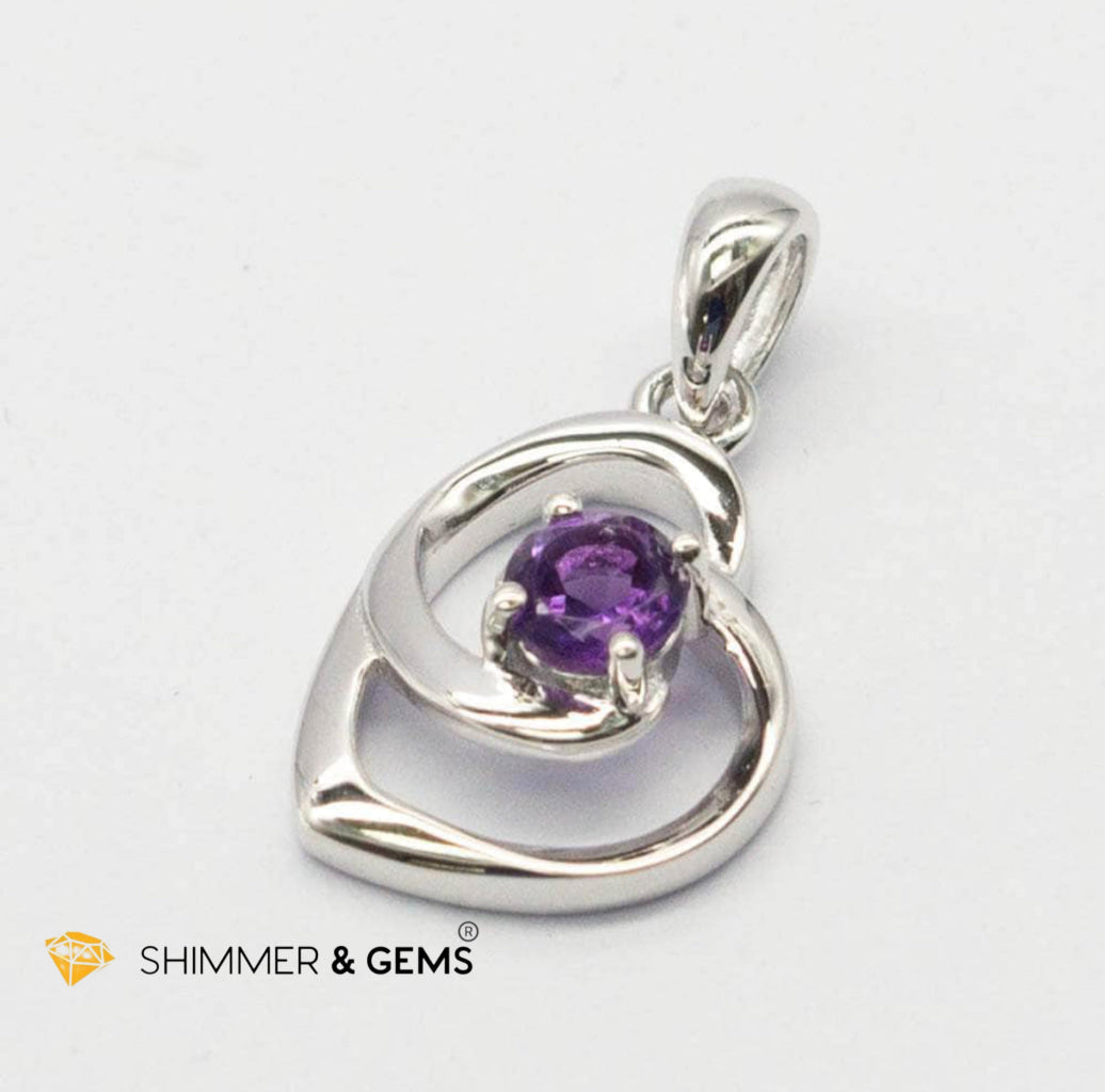 Amethyst Heart with Heart 4mm 925 Silver Pendant