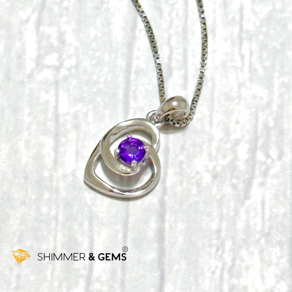 Amethyst Heart with Heart 4mm 925 Silver Pendant