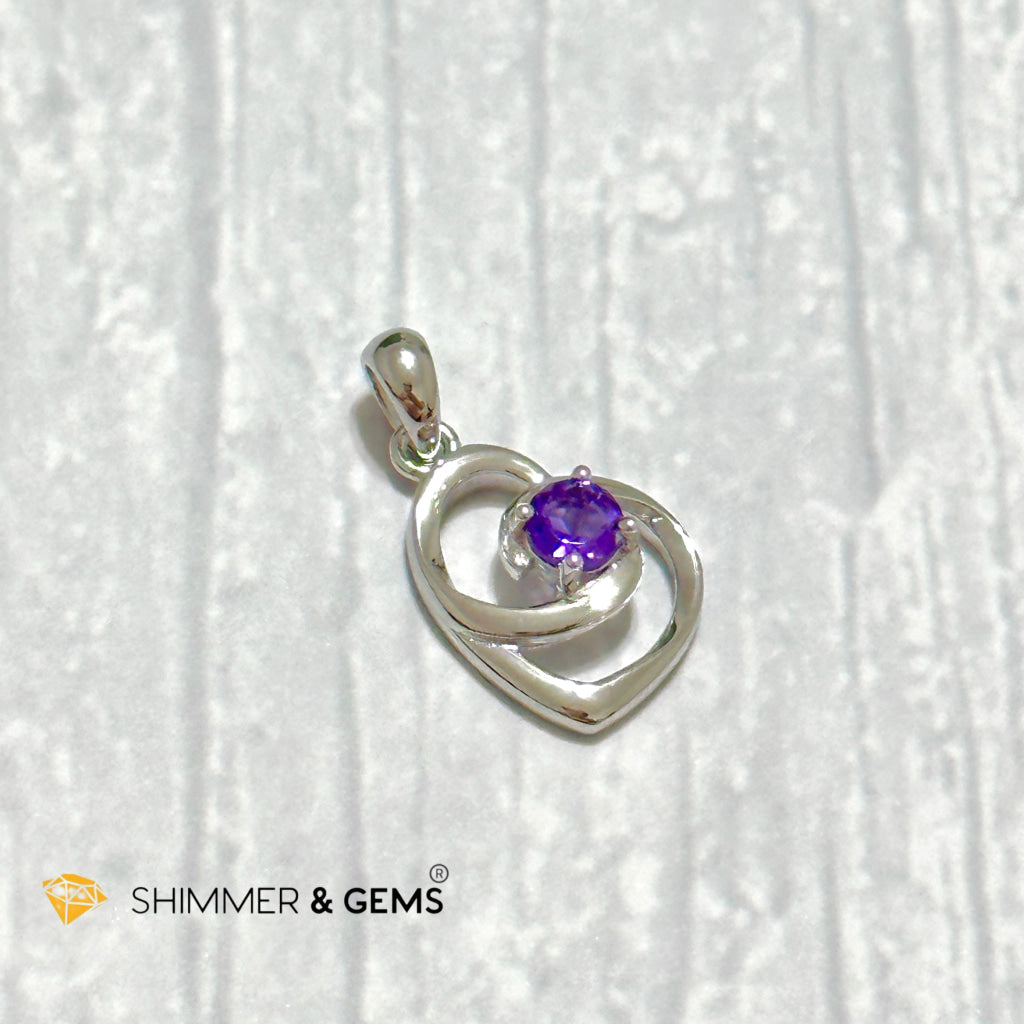 Amethyst Heart with Heart 4mm 925 Silver Pendant