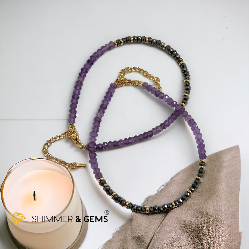 Amethyst & Hematite with Stainless steel Chain Anklet (8.5”-10.5”) Adjustable