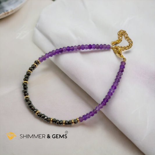 Amethyst & Hematite with Stainless steel Chain Anklet (8.5”-10.5”) Adjustable