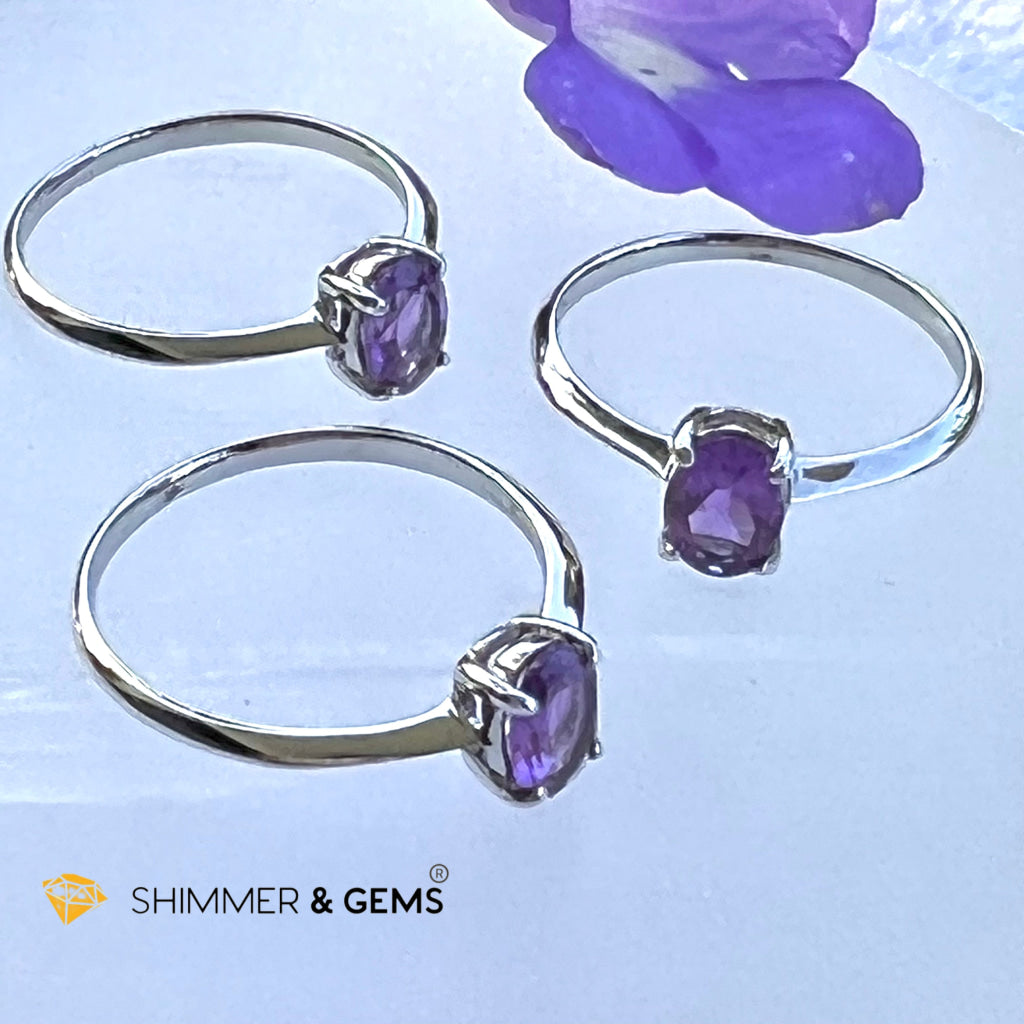 Amethyst Oval 925 Silver Ring Faceted (Focus & Success) Rings