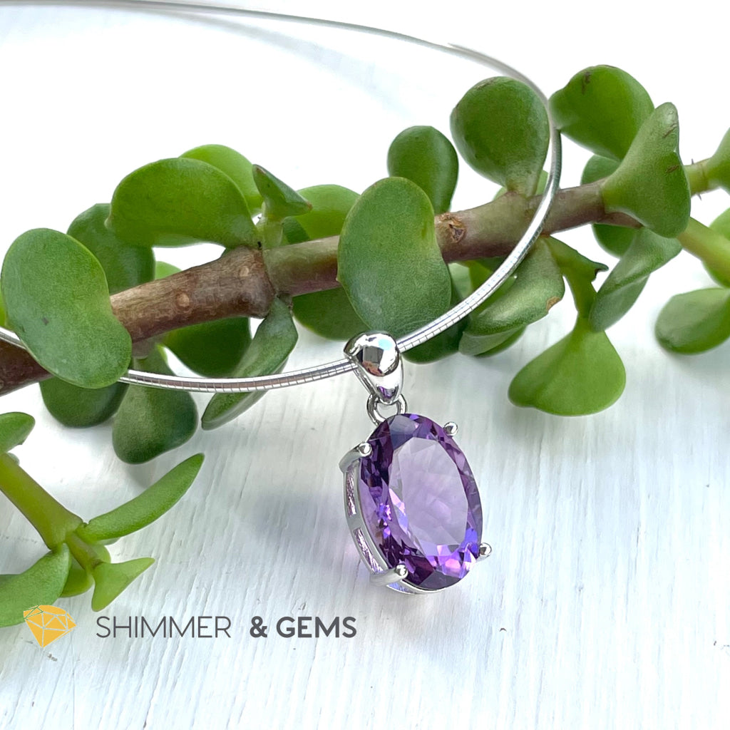 Amethyst Oval Pendant In 925 Silver (Stress Release) Charms & Pendants
