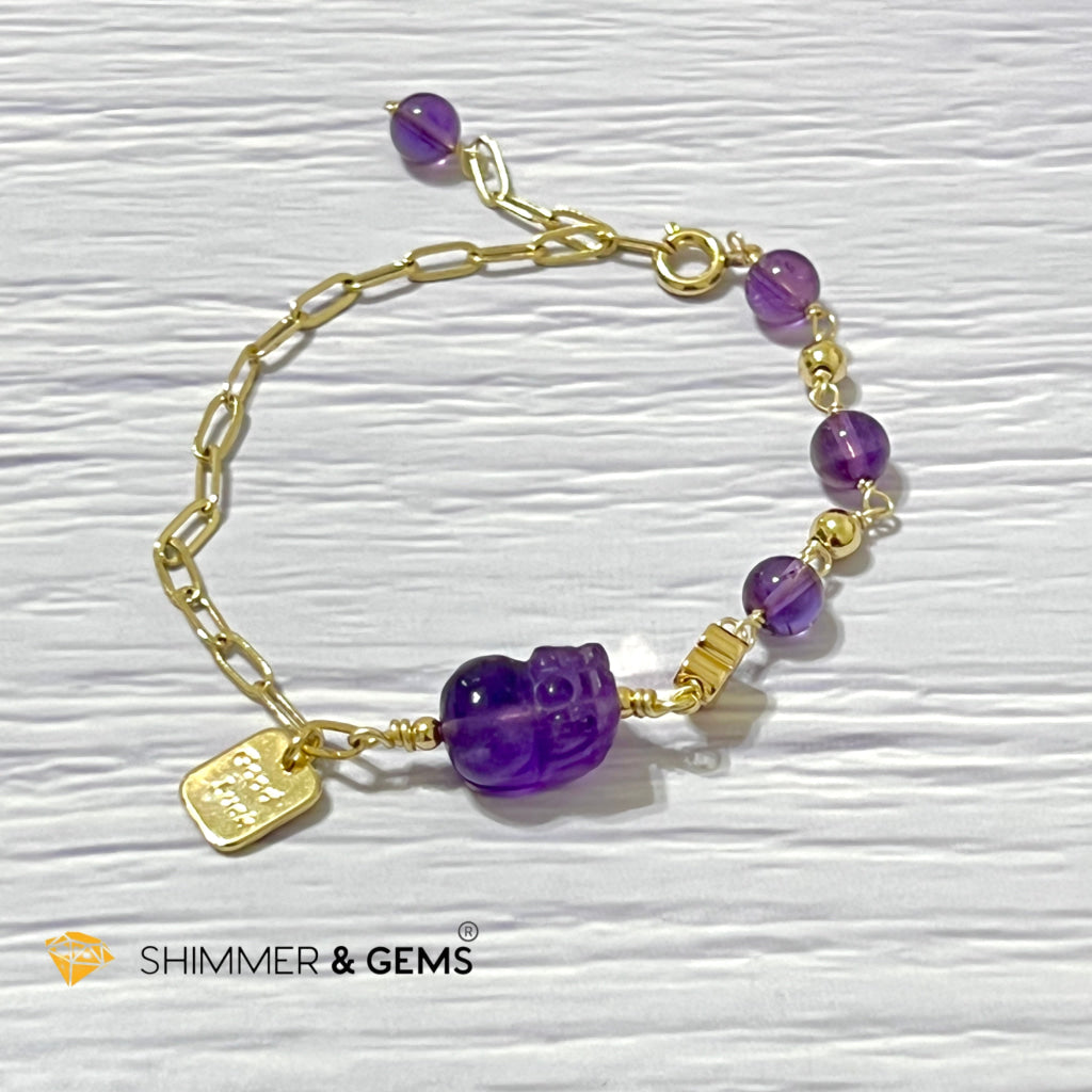 Amethyst Pixiu With Good Luck Tag Stainless Steel Bracelet Bracelets