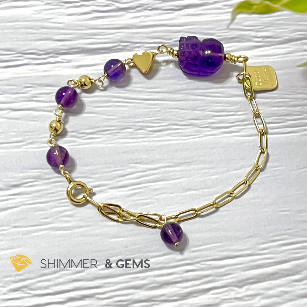 Amethyst Pixiu With Good Luck Tag Stainless Steel Bracelet Bracelets