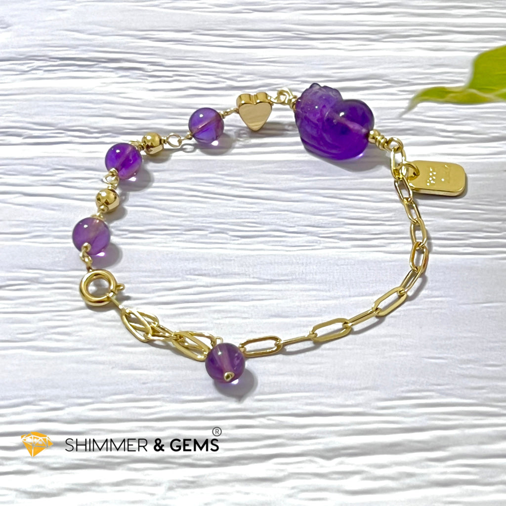 Amethyst Pixiu With Good Luck Tag Stainless Steel Bracelet Bracelets