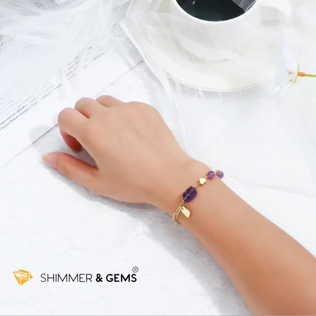 Amethyst Pixiu With Good Luck Tag Stainless Steel Bracelet Bracelets