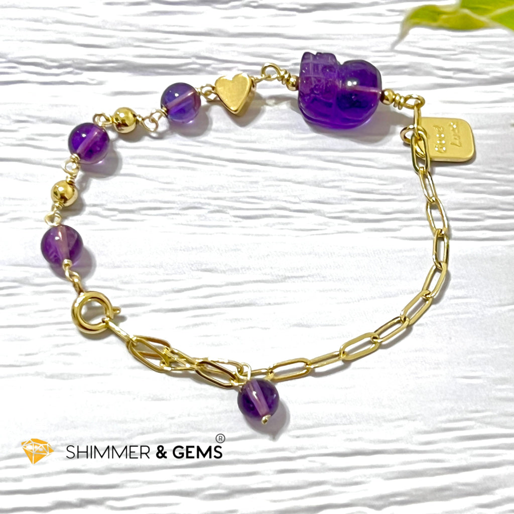 Amethyst Pixiu With Good Luck Tag Stainless Steel Bracelet Bracelets