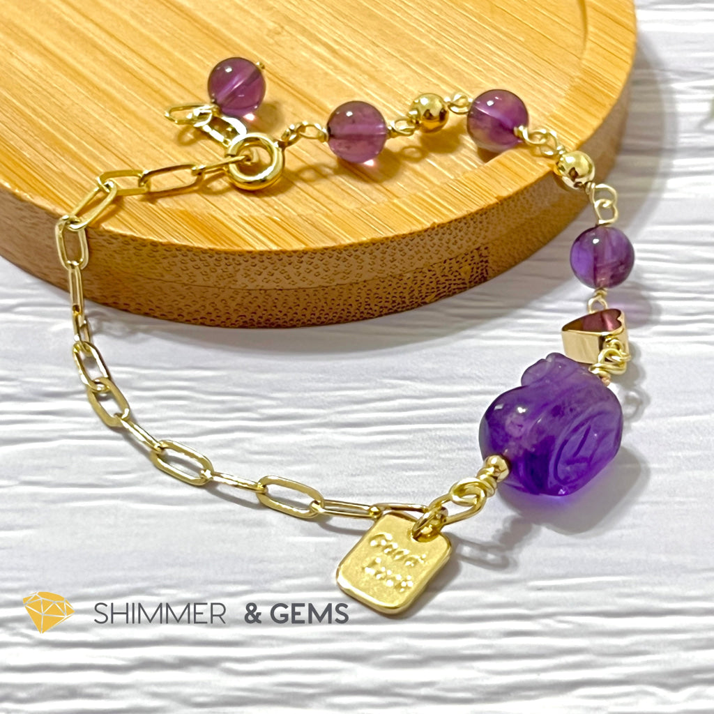 Amethyst Pixiu With Good Luck Tag Stainless Steel Bracelet Bracelets