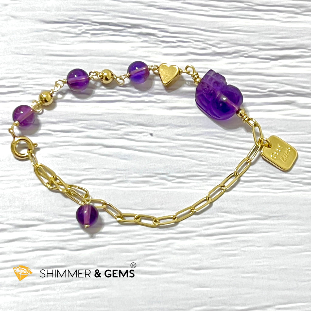 Amethyst Pixiu With Good Luck Tag Stainless Steel Bracelet Bracelets