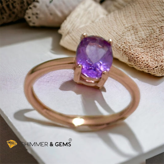 Amethyst Rose Gold Oval 925 Silver Ring (Adjustable)