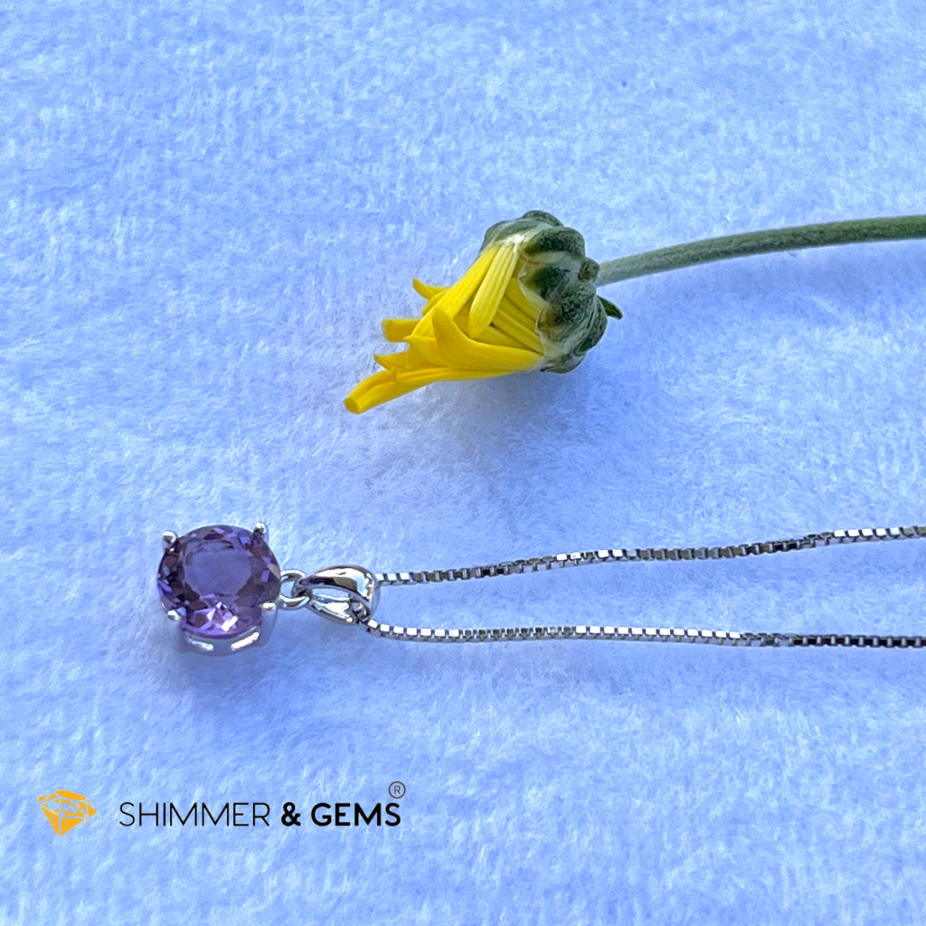 Amethyst Round Pendant 925 Silver (Success And Focus)Aaa Grade 8Mm Only Charms & Pendants