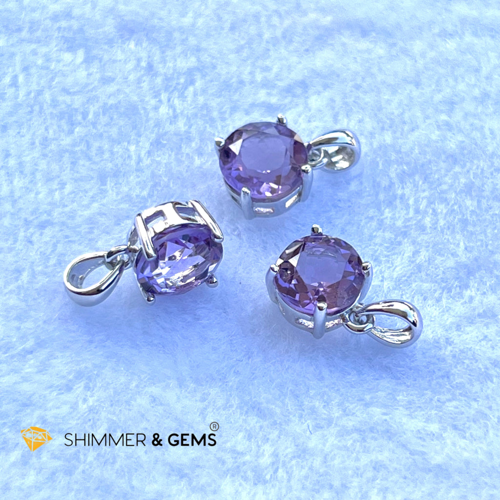 Amethyst Round Pendant 925 Silver (Success And Focus)Aaa Grade Charms & Pendants