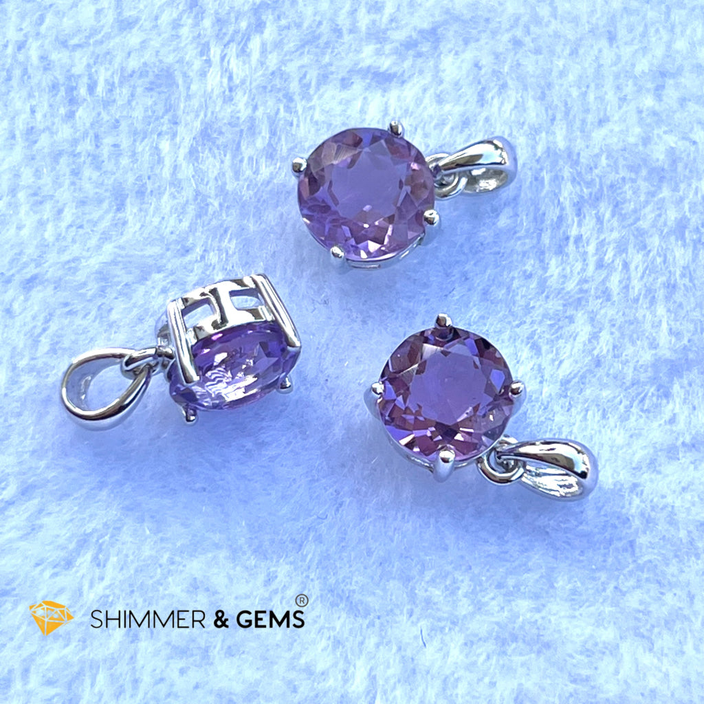 Amethyst Round Pendant 925 Silver (Success And Focus)Aaa Grade Charms & Pendants