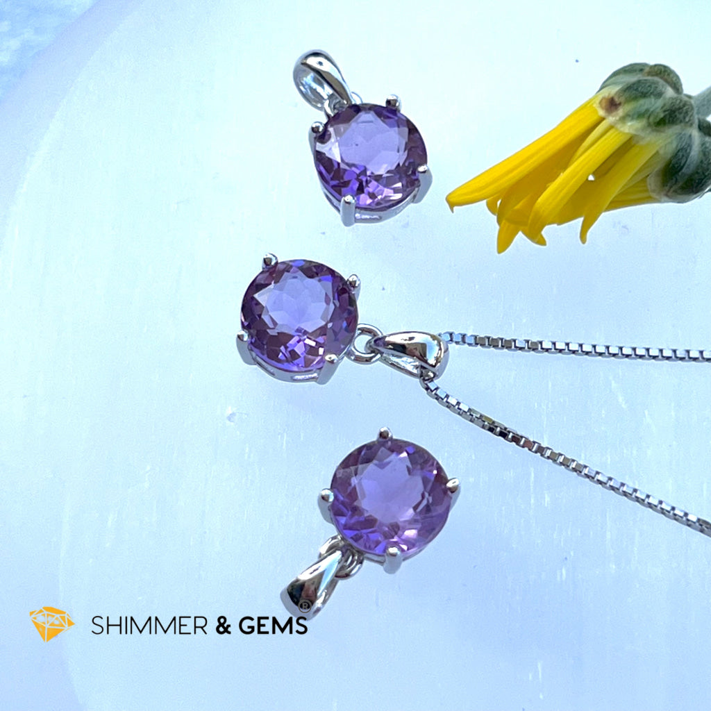 Amethyst Round Pendant 925 Silver (Success And Focus)Aaa Grade Charms & Pendants