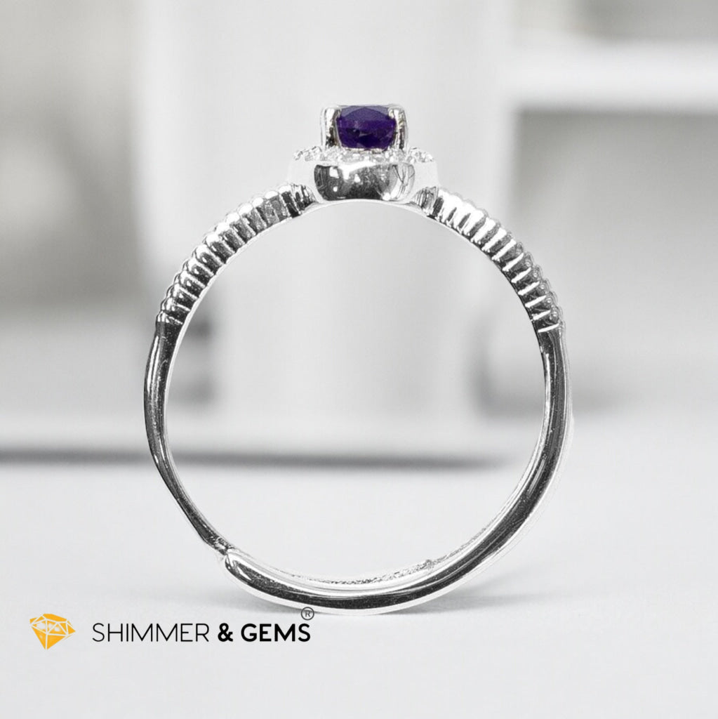 Amethyst Solitaire 6mm Adjustable Ring 925 Silver (AAA)