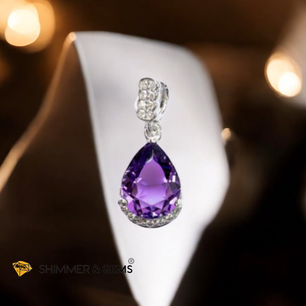 Amethyst Solitaire Pendant 925 Silver AAA (7x9mm)