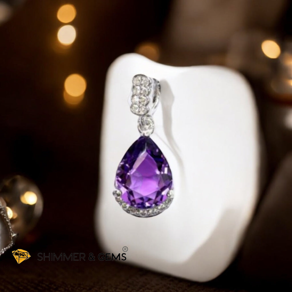 Amethyst Solitaire Pendant 925 Silver AAA (7x9mm)