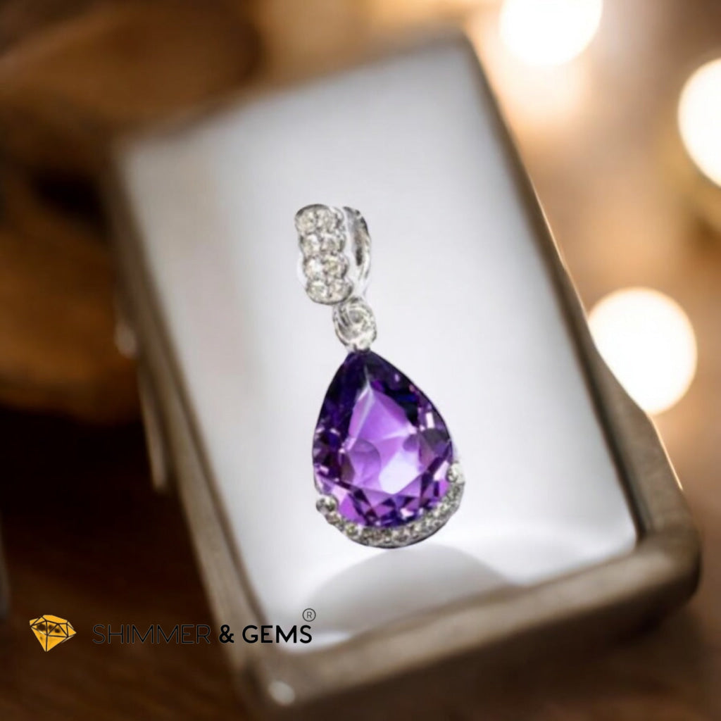 Amethyst Solitaire Pendant 925 Silver AAA (7x9mm)