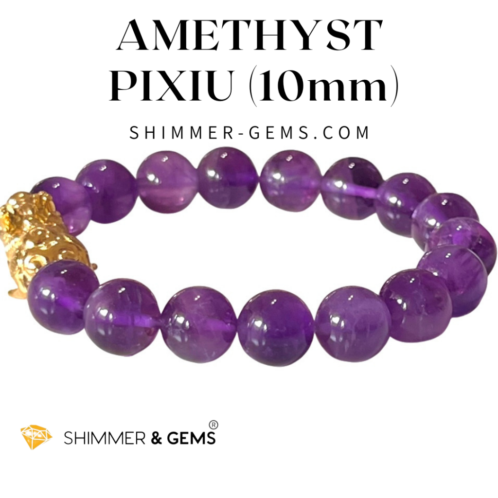Amethyst Stainless Steel Pixiu Bracelet (10Mm) Bracelets