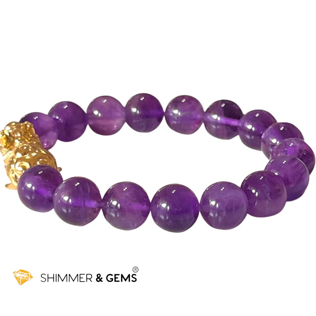 Amethyst Stainless Steel Pixiu Bracelet (10Mm) Bracelets