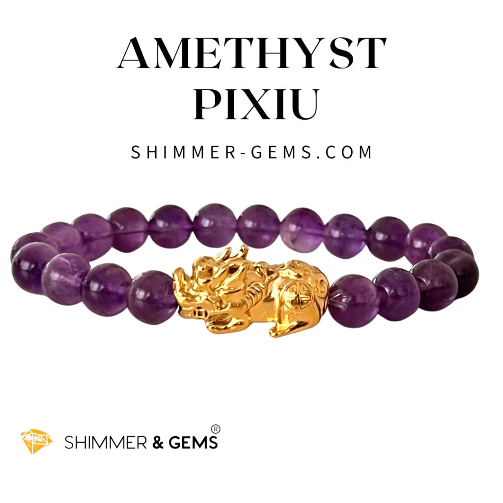 Amethyst Stainless Steel Pixiu Bracelet (8Mm) 5.5 Bracelets