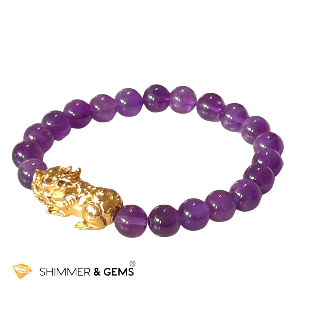 Amethyst Stainless Steel Pixiu Bracelet (8Mm) Bracelets