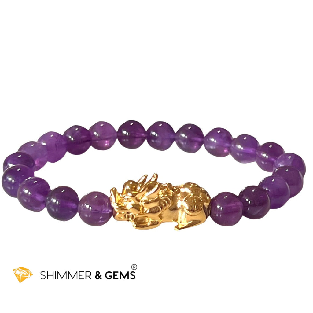 Amethyst Stainless Steel Pixiu Bracelet (8Mm) Bracelets