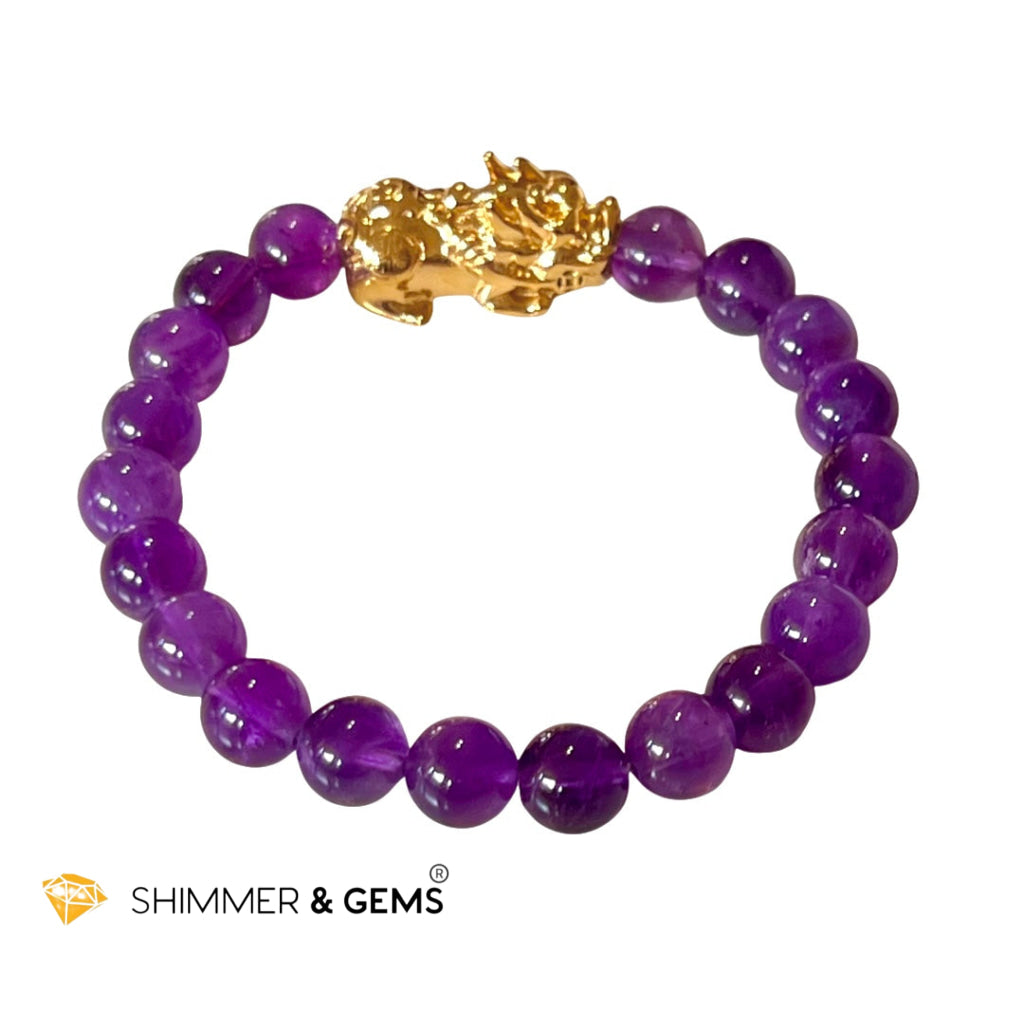 Amethyst Stainless Steel Pixiu Bracelet (8Mm) Bracelets