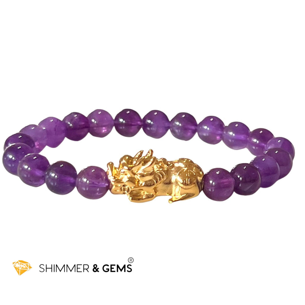 Amethyst Stainless Steel Pixiu Bracelet (8Mm) Bracelets