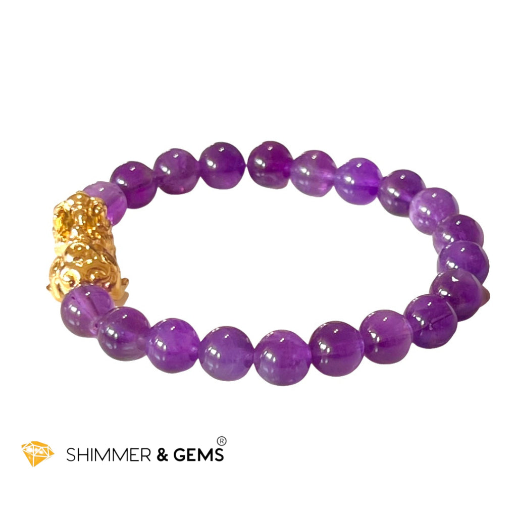 Amethyst Stainless Steel Pixiu Bracelet (8Mm) Bracelets