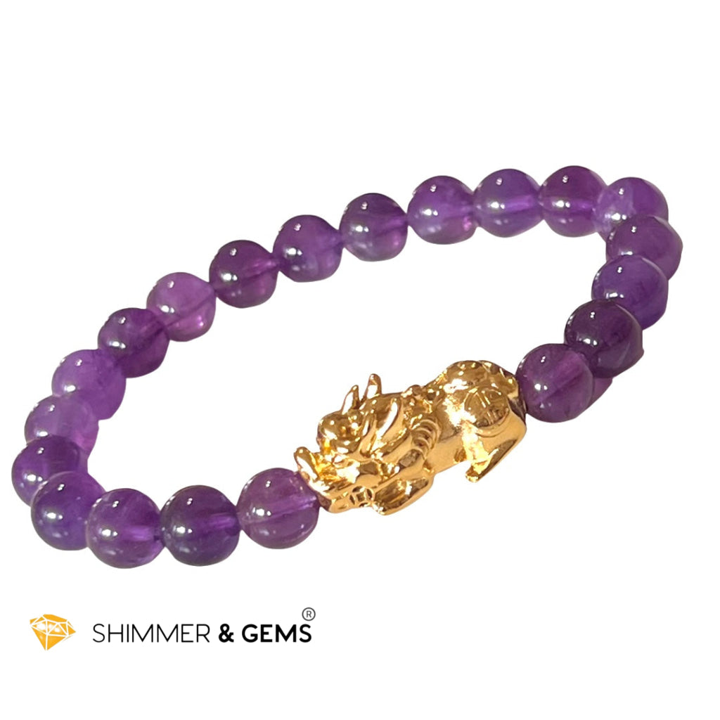 Amethyst Stainless Steel Pixiu Bracelet (8Mm) Bracelets