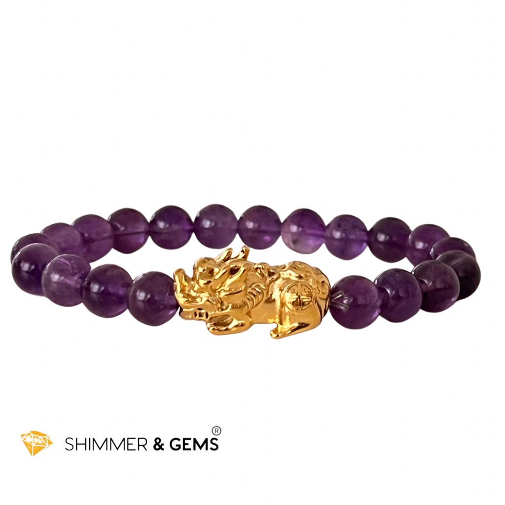 Amethyst Stainless Steel Pixiu Bracelet (8Mm) Bracelets