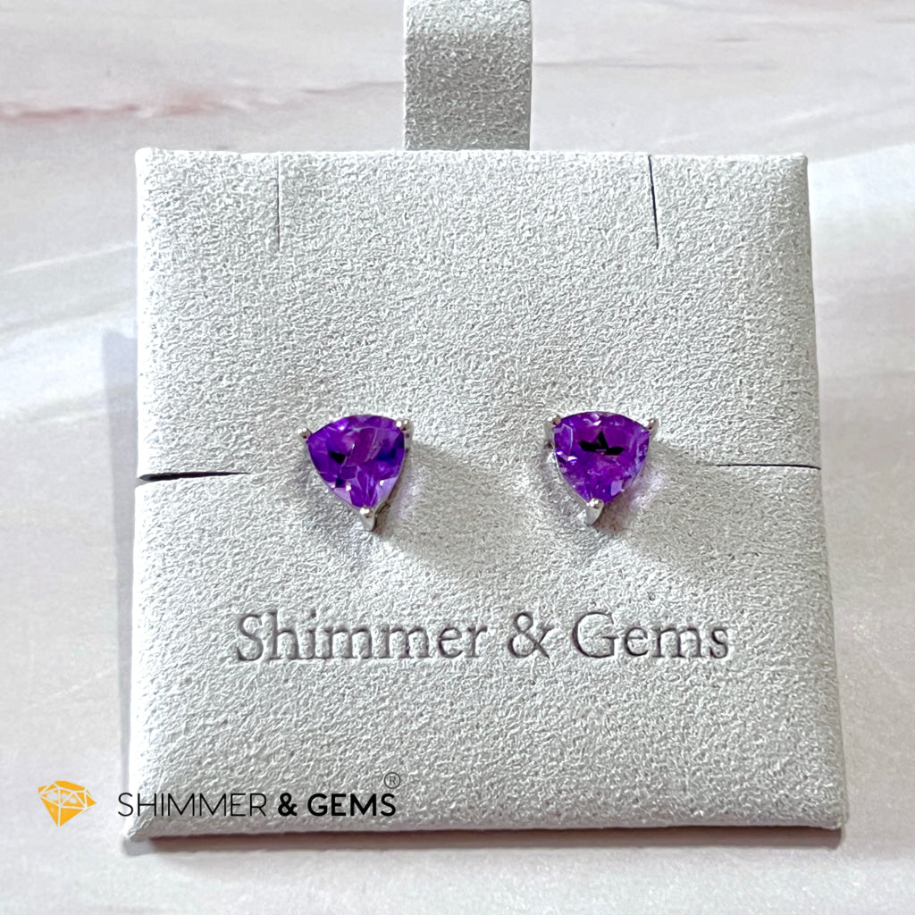 Amethyst Triangle 925 Silver Earrings