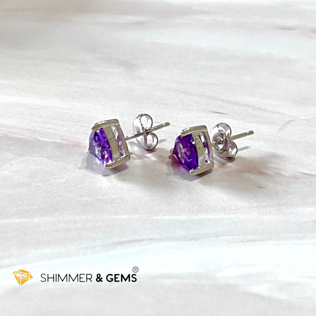 Amethyst Triangle 925 Silver Earrings