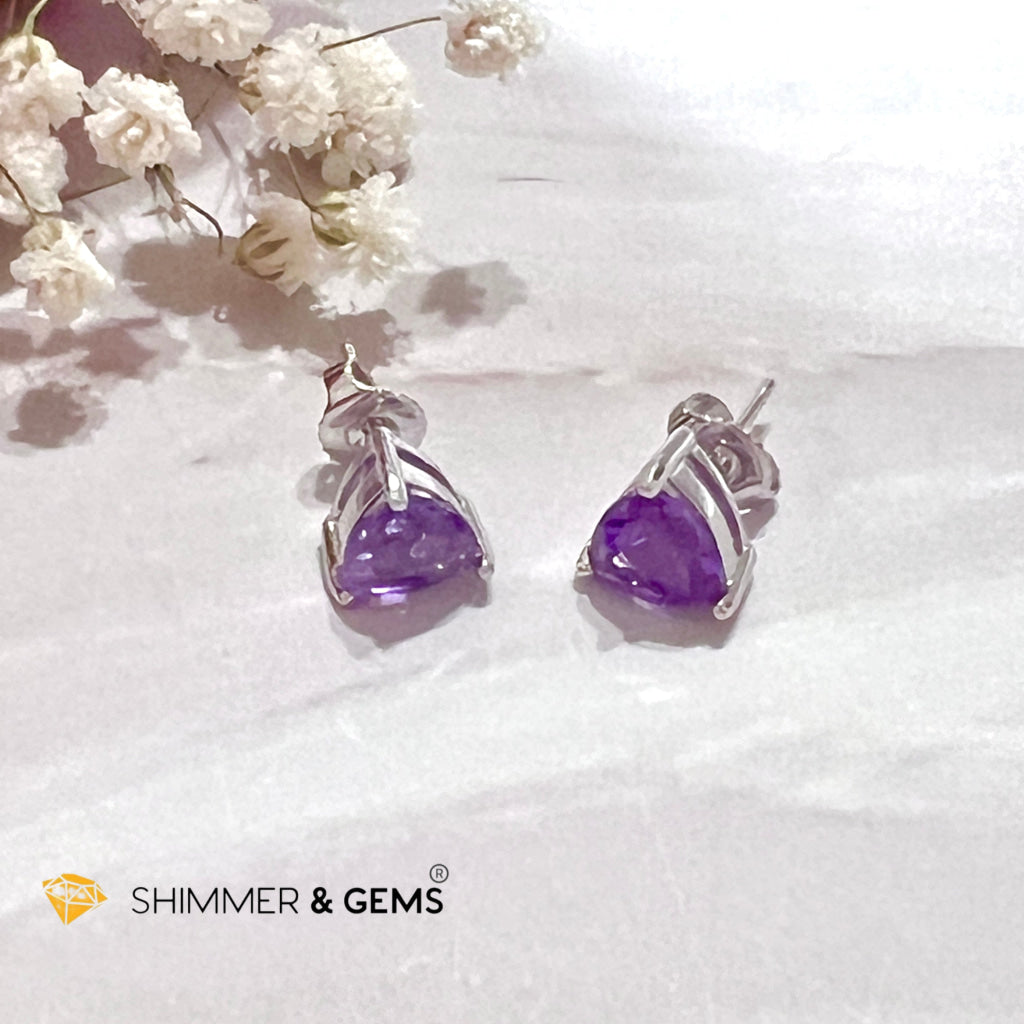 Amethyst Triangle 925 Silver Earrings