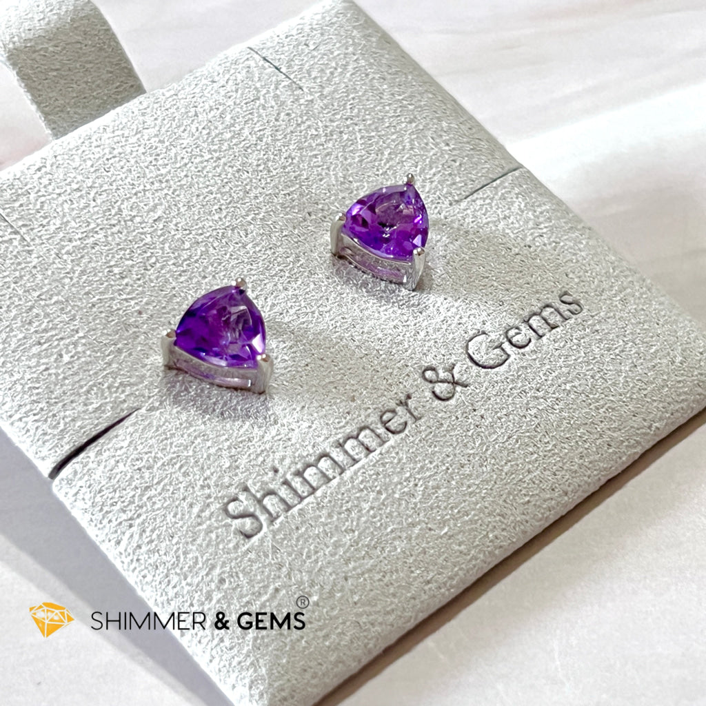 Amethyst Triangle 925 Silver Earrings