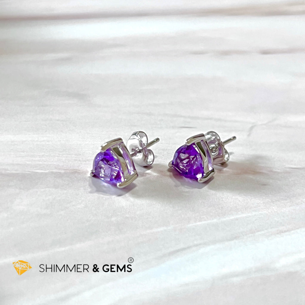 Amethyst Triangle 925 Silver Earrings