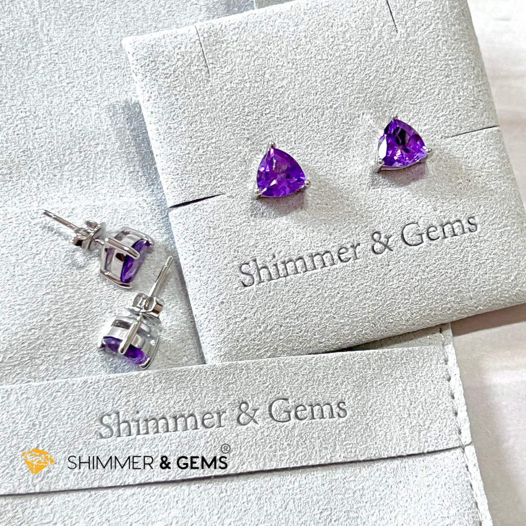 Amethyst Triangle 925 Silver Earrings